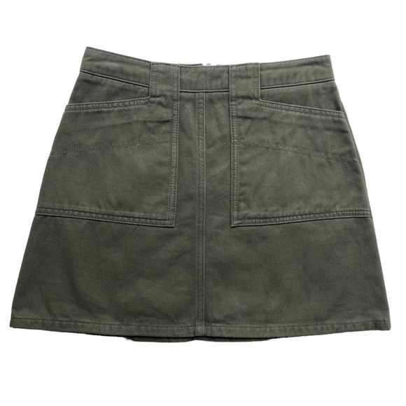BDG Mini Skirt Sz Small Army Olive Green Denim Zipper Pockets Urban Outfitters - Picture 1 of 7